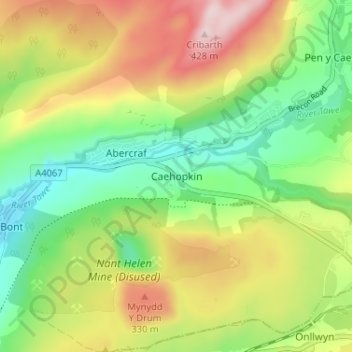 Caehopkin topographic map, elevation, terrain