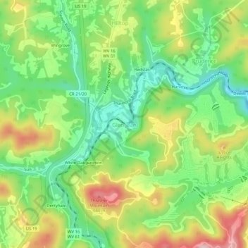 Glen Jean topographic map, elevation, terrain