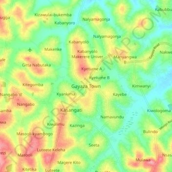 Gayaza Town topographic map, elevation, terrain