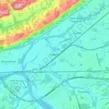 Middlesex topographic map, elevation, terrain