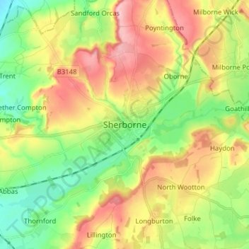 Sherborne topographic map, elevation, terrain