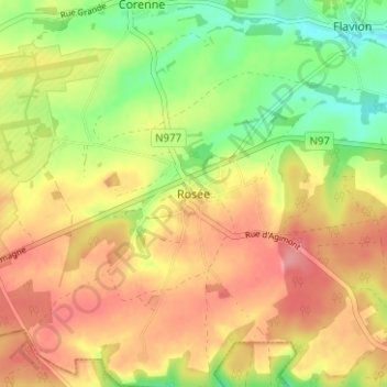 Rosée topographic map, elevation, terrain
