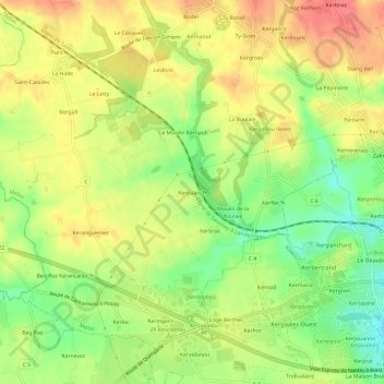Kerouarc'h topographic map, elevation, terrain