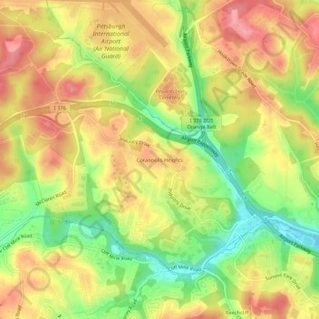 Coraopolis Heights topographic map, elevation, terrain