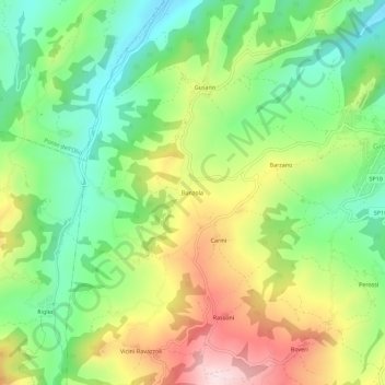 Banzola topographic map, elevation, terrain