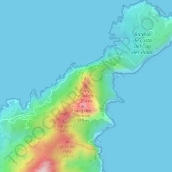 Penya des Migdia topographic map, elevation, terrain