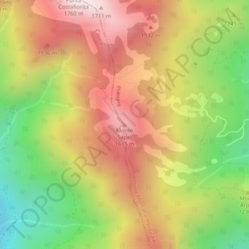 Monte Sapei topographic map, elevation, terrain
