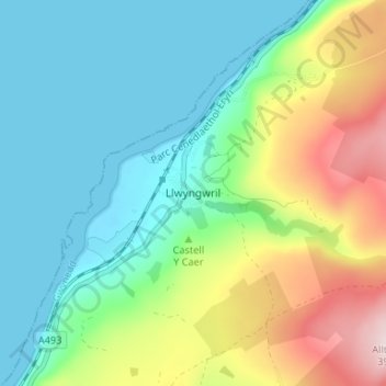 Llwyngwril topographic map, elevation, terrain