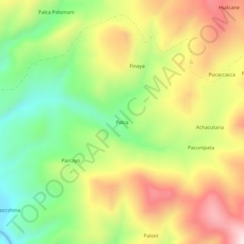 Palca topographic map, elevation, terrain