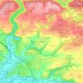 Kerdudal topographic map, elevation, terrain
