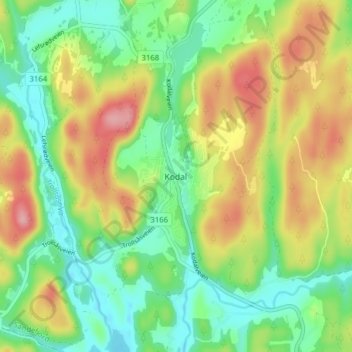 Kodal topographic map, elevation, terrain