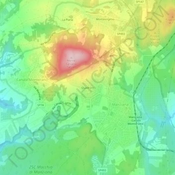 Quadroni topographic map, elevation, terrain