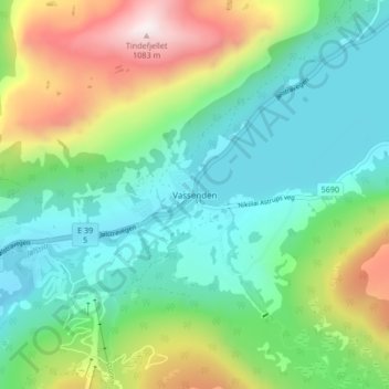 Vassenden topographic map, elevation, terrain