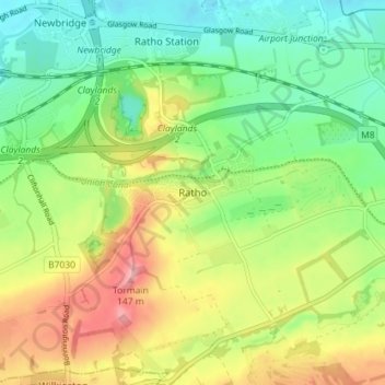 Ratho topographic map, elevation, terrain