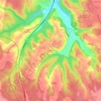 Fouytery topographic map, elevation, terrain