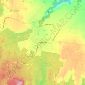 Trentham topographic map, elevation, terrain