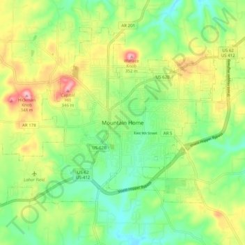 Mountain Home topographic map, elevation, terrain