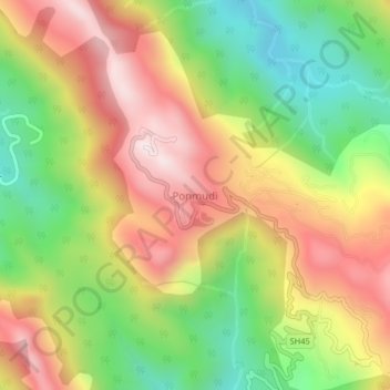 Ponmudi topographic map, elevation, terrain
