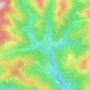 Antraigues-sur-Volane topographic map, elevation, terrain