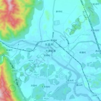 Lecheng topographic map, elevation, terrain