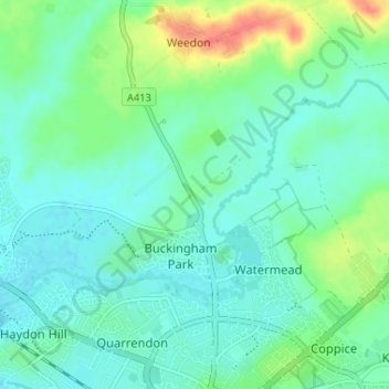 Weedon Hill topographic map, elevation, terrain