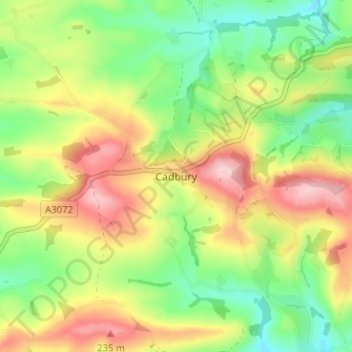 Cadbury topographic map, elevation, terrain