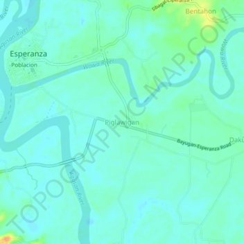 Piglawigan topographic map, elevation, terrain