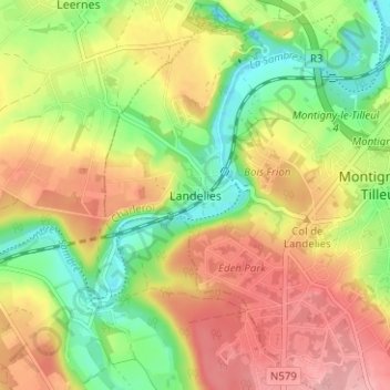 Landelies topographic map, elevation, terrain