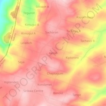 Aerial topographic map, elevation, terrain