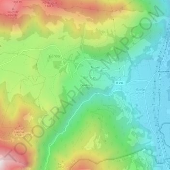 Ourdos topographic map, elevation, terrain