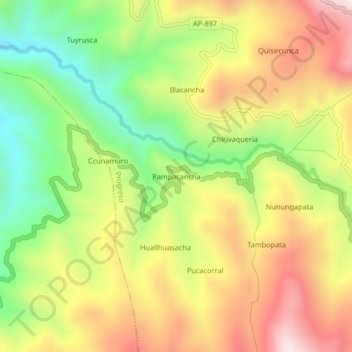 Pampacancha topographic map, elevation, terrain