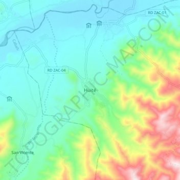 Huité topographic map, elevation, terrain