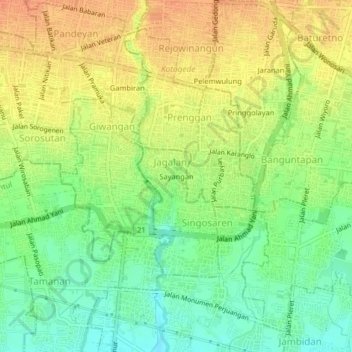 Sayangan topographic map, elevation, terrain
