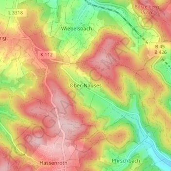 Ober-Nauses topographic map, elevation, terrain