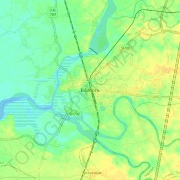 Bilimora topographic map, elevation, terrain