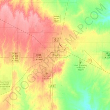 Enid topographic map, elevation, terrain