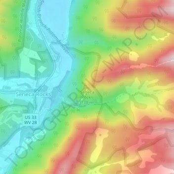 Seneca Rocks topographic map, elevation, terrain