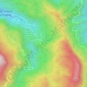 Encino Grande topographic map, elevation, terrain