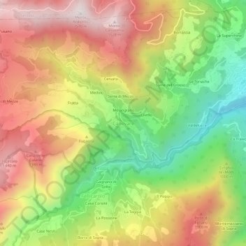 Canevare topographic map, elevation, terrain