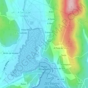 outes topographic map, elevation, terrain