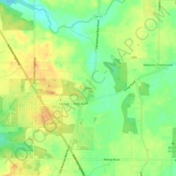 Toney topographic map, elevation, terrain