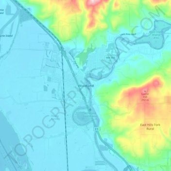 Woodland topographic map, elevation, terrain