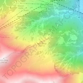 Mont Brisé topographic map, elevation, terrain