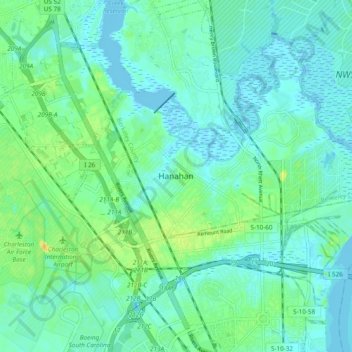 Hanahan topographic map, elevation, terrain