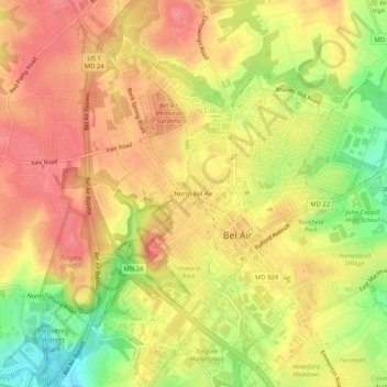 North Bel Air topographic map, elevation, terrain