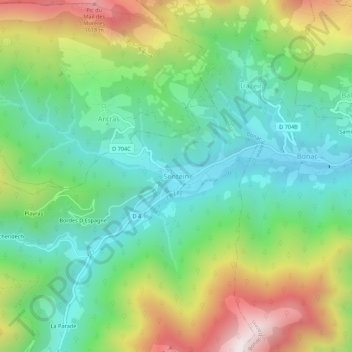 Sentein topographic map, elevation, terrain