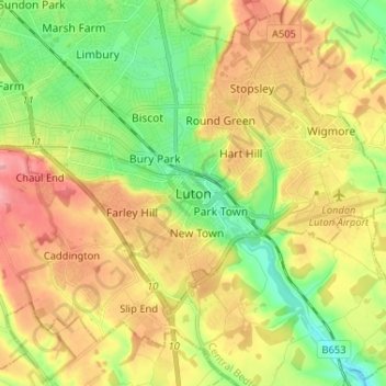 Luton topographic map, elevation, terrain