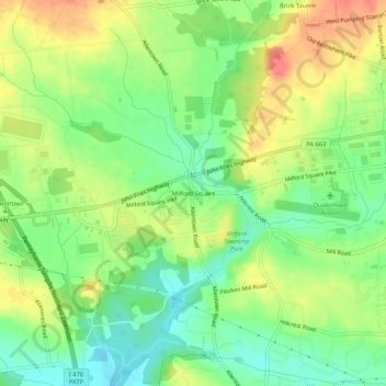 Milford Square topographic map, elevation, terrain