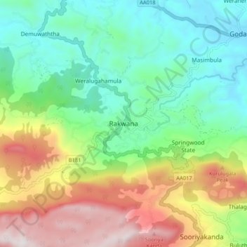 Rakwana topographic map, elevation, terrain