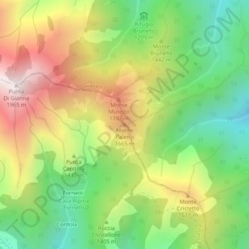 Monte Paletto topographic map, elevation, terrain